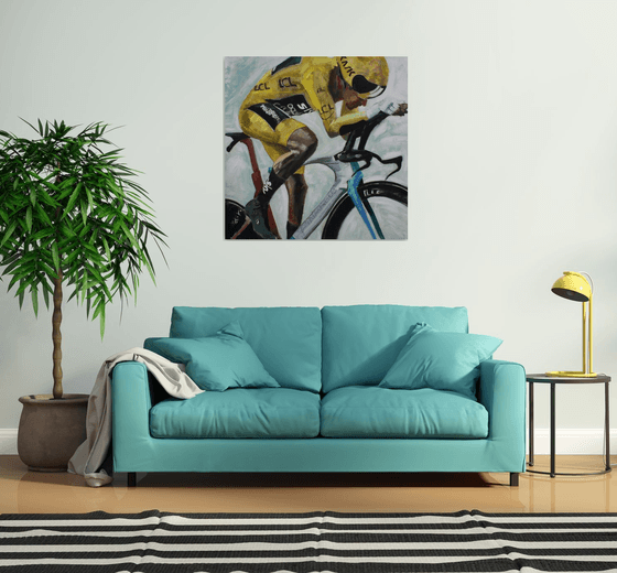 The Time Trial III (Large Cycling Painting 100 x 100cm).