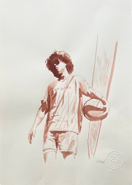 Volleyball Player ink drawing