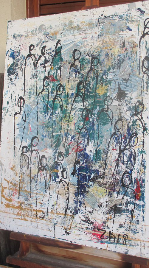 city talk in blue xl Acrylpainting 31,5 x 23,6 inch by Sonja Zeltner-Müller
