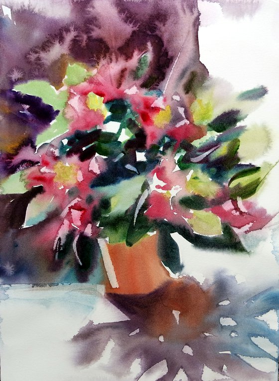 Bunch of Rhododendron Flowers Watercolor Floral Painting