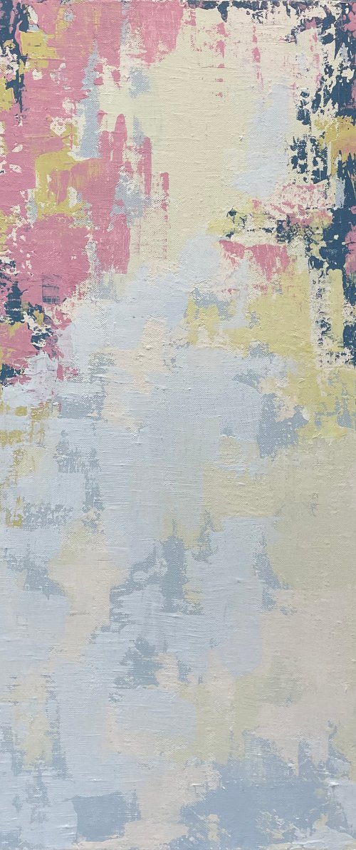 Blush Pink, Blue and Fair Green Water Abstract by Hannah  Bruce