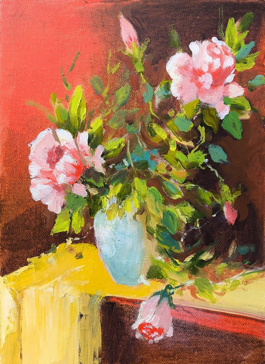 Impressionistic Botanical Oil Painting By Hrach Baghdasaryan, 9 X 12, Gentle Elegance, Original Artwork