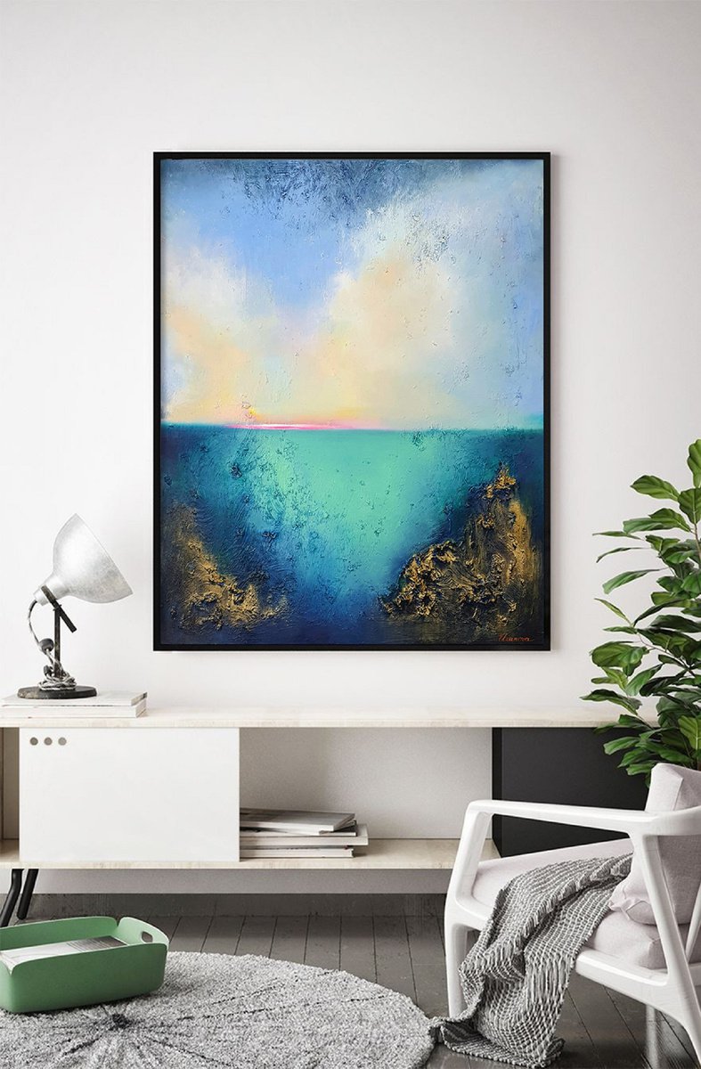 Abstract seascape painting From the Deep / Original artwork by Larissa Uvarova