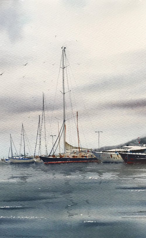 Moored yachts, Palamos by Eugenia Gorbacheva