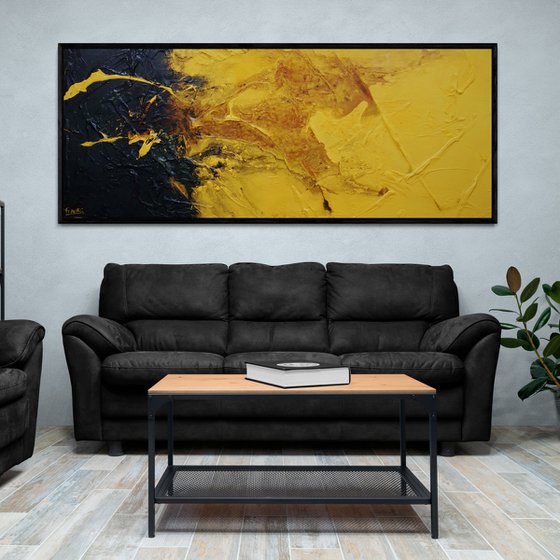 Golden Wildflower 200cm x 80cm Textured Abstract Art