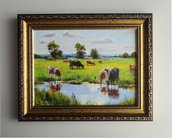 Cows by the River, Sunny Day