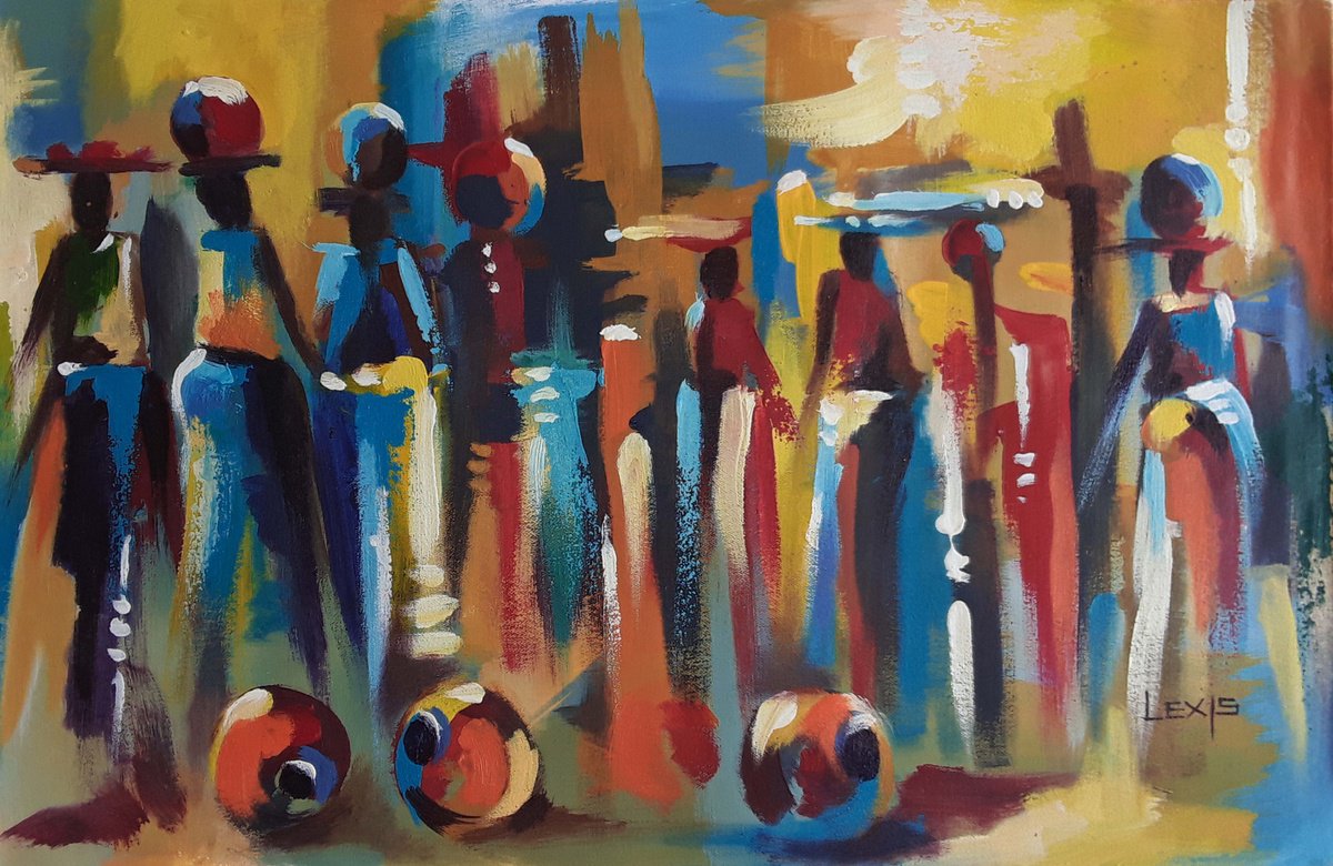Colorful Market, African Market Art By Alex Mensah, 20 X 13, Artwork For Sale On Artfinder