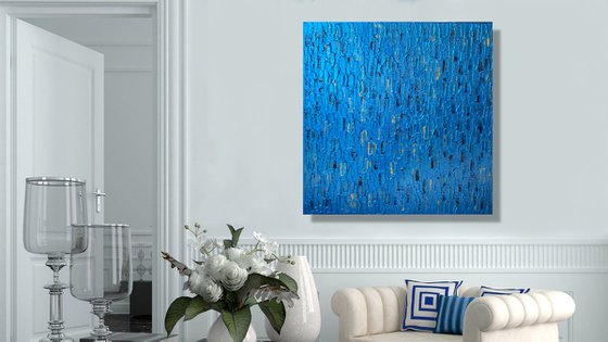 BLUE CASCADE - LARGE,  TEXTURED, PALETTE KNIFE ABSTRACT ART – EXPRESSIONS OF ENERGY AND LIGHT. READY TO HANG!