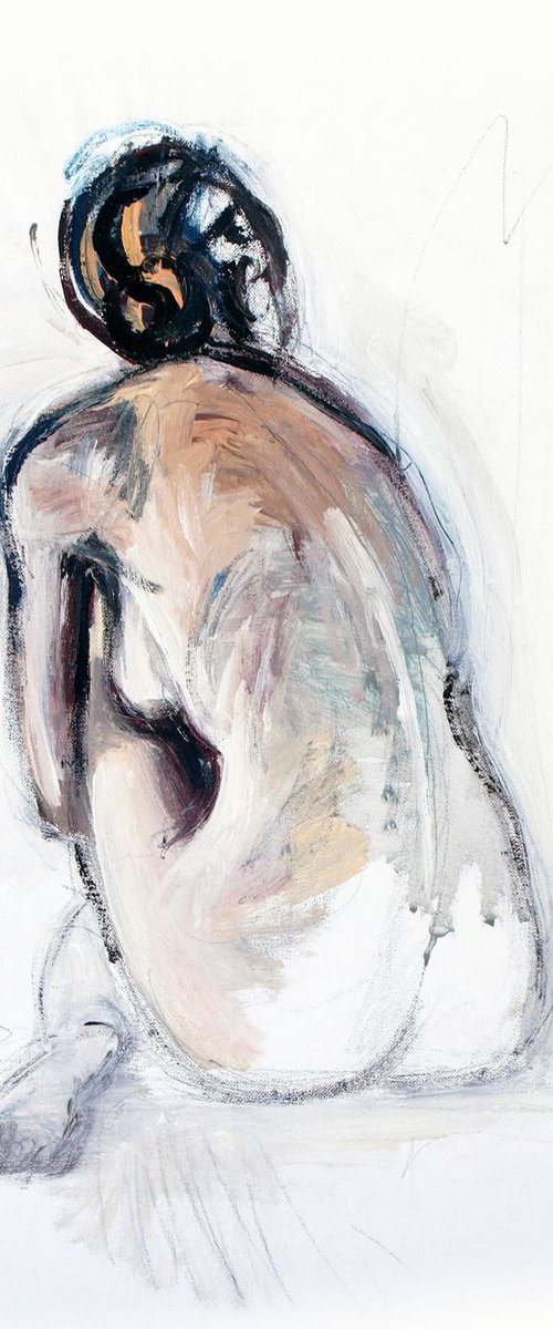 nude woman sitting on the floor by Catalin Ilinca