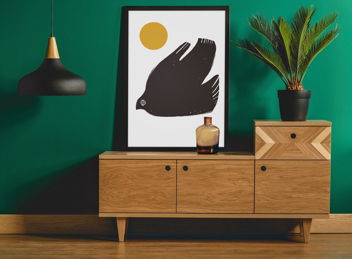 Animal Giclee Print By Emma Evans-Freke, 17 X 23, Bird And Moon 3, Original Artwork