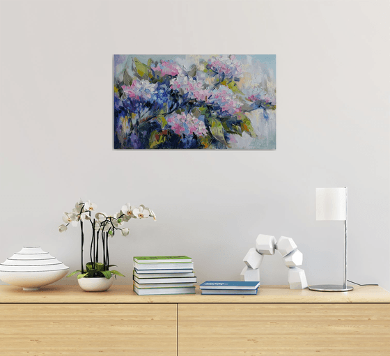 Painting Hydrangeas, Bouquet of flowers, flowering hydrangea