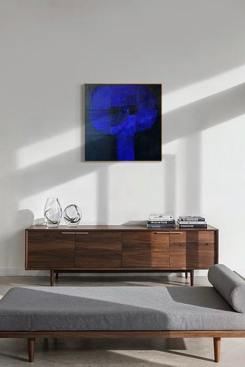 Genie, abstract encaustic painting 36" square by Domenica Brockman
