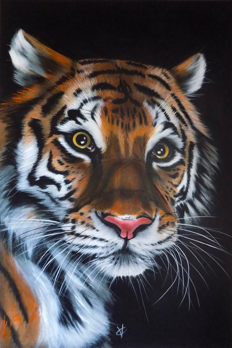 Tiger painting called &#39;Tiger Tiger In The Night&#39; Mixed-media painting by Victoria Coleman | Artfinder
