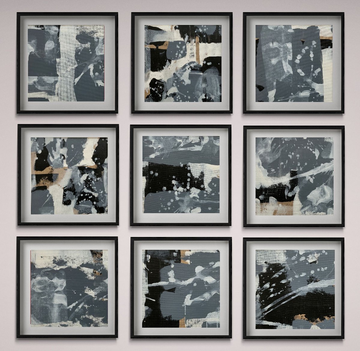 Abstraction No. 1922 black and white - set of 9 by Anita Kaufmann