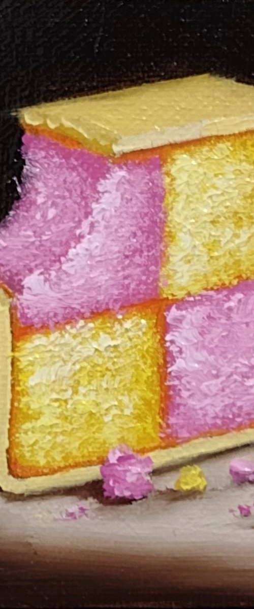 Little Battenberg cake slice still life by Jane Palmer Art