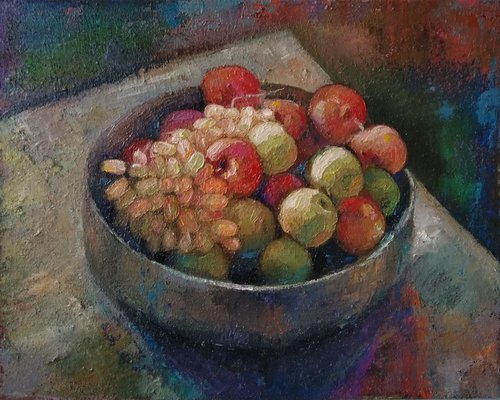 Still life-apples  (40x50cm, oil painting, ready to hang) by Kamsar Ohanyan