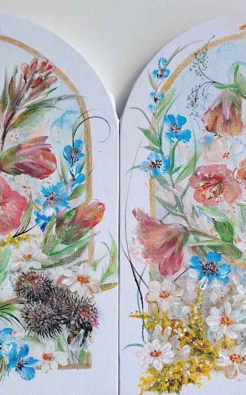 Diptych "Splashes of Sunny Summer". Original. by Elena Pertceva