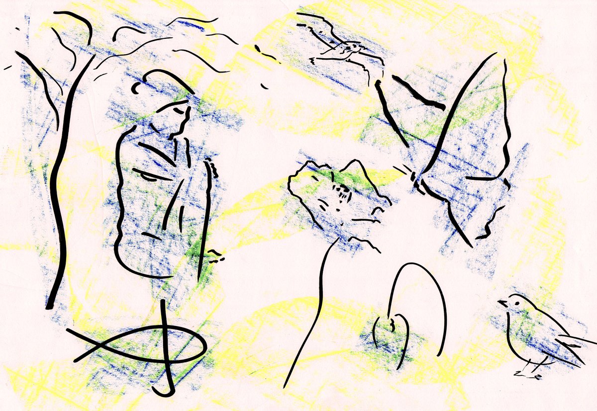 Expressive Animal Ink Drawing By David Jones, 17 X 12, Together #2406T, Original Artwork