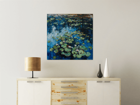 White Water Lilies - Original Oil painting - FREE SHIPPING