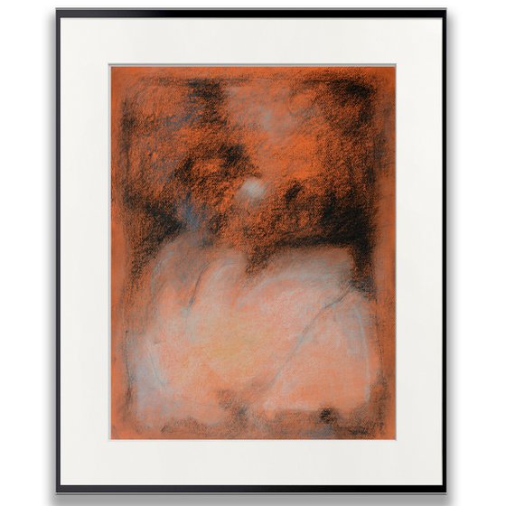 Orange pastel abstract landscape Orange full moon