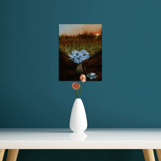 Gentle Blue flowers In Sunset