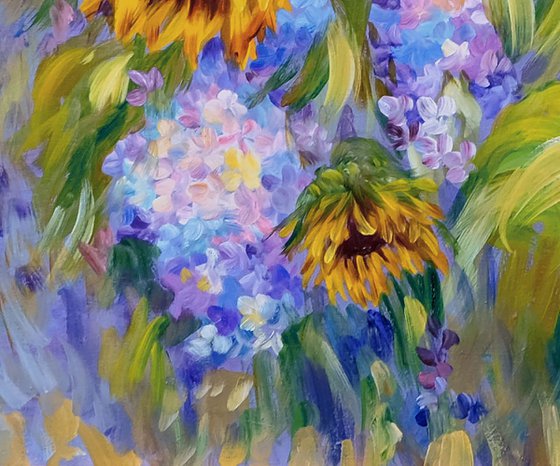 Sunflowers with Lilacs.