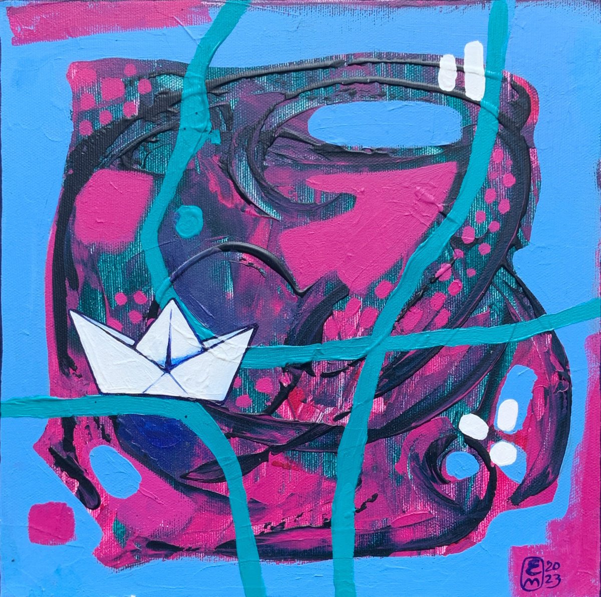 Expressive Abstract Acrylic Painting By Elena Tomilova, 12 X 12, Movement-2, Original Artwork