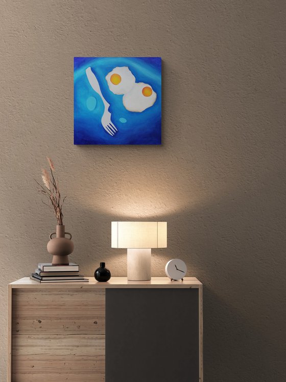 Still life with baked eggs