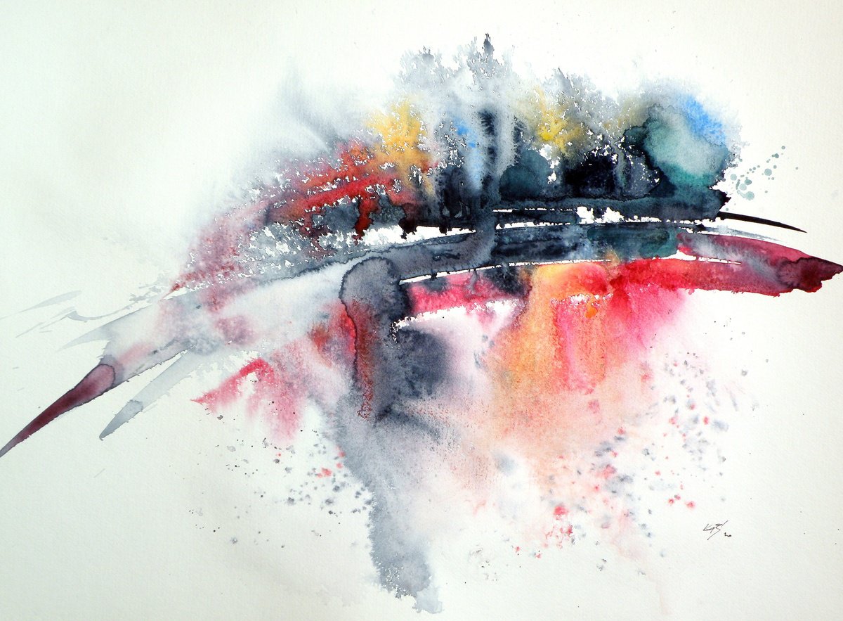 Abstract Landscape Watercolour By Kovacs Anna Brigitta, 20 X 15", Beautiful Winter, Original Artwork
