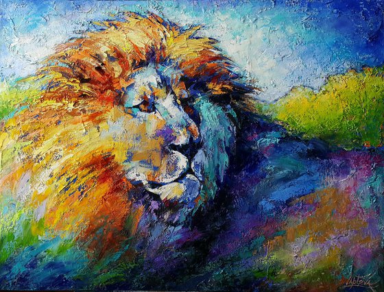 Painting oil " KING " lion, animals artwork, Africa