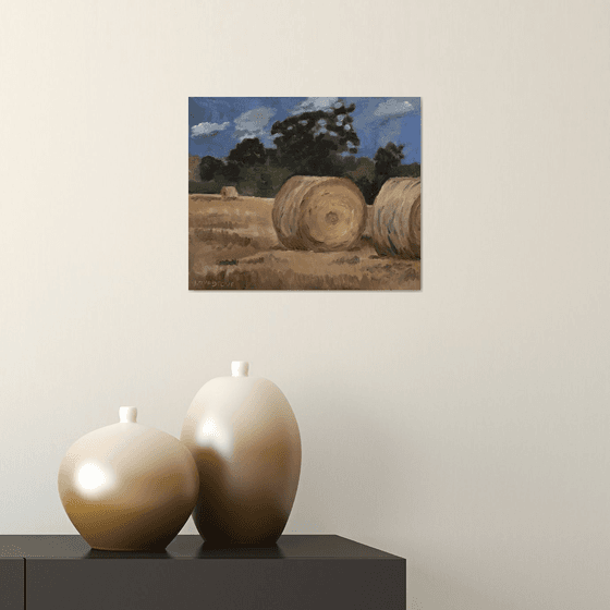 Straw bales in Norfolk. An impressionist oil painting.