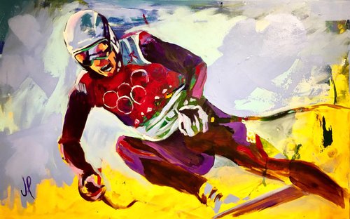 Paul de la Cuesta Skiing Acrylic on canvas 116x73cm by Javier Peña