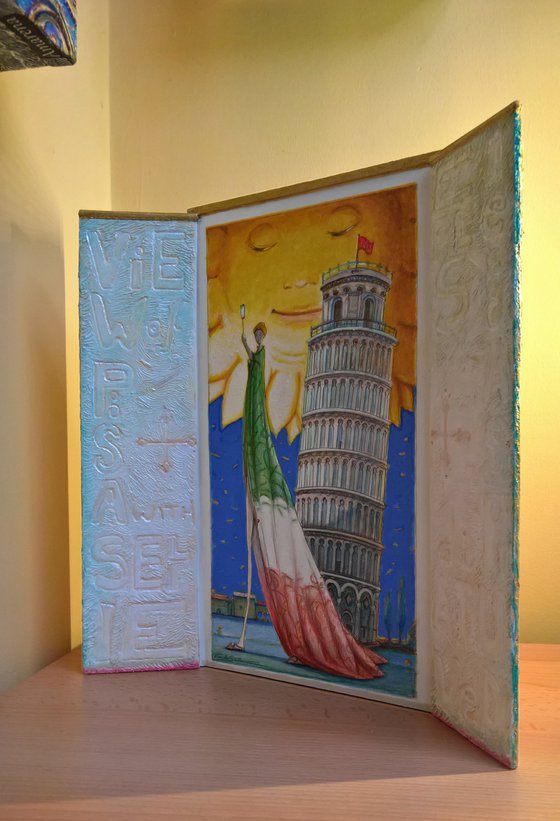 VIEW OF PISA, WITH SELFIE - ( 31 x 29 x 8 cm )