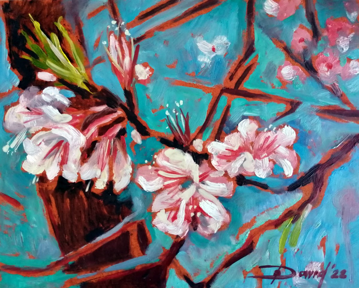 Impressionistic Botanical Oil Painting By Olga David, 13 X 10", Almond Blossom Oil Painting, Original Artwork