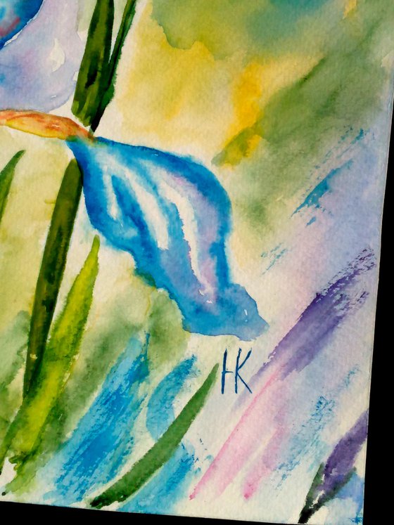 Iris original watercolor painting