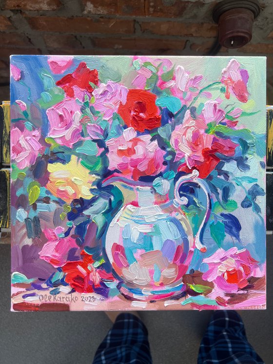 Roses in a White Pitcher