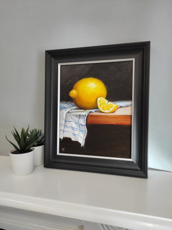 Lemon on cloth still life