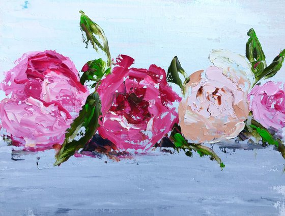 Row of Peonies  11"x4"