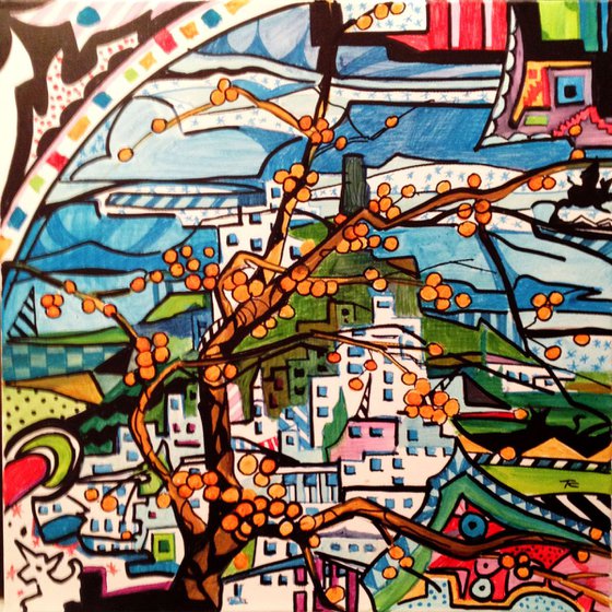 Perismmon tree the small- original acrylic painting- 40 x 40 ( 16' x 16' )