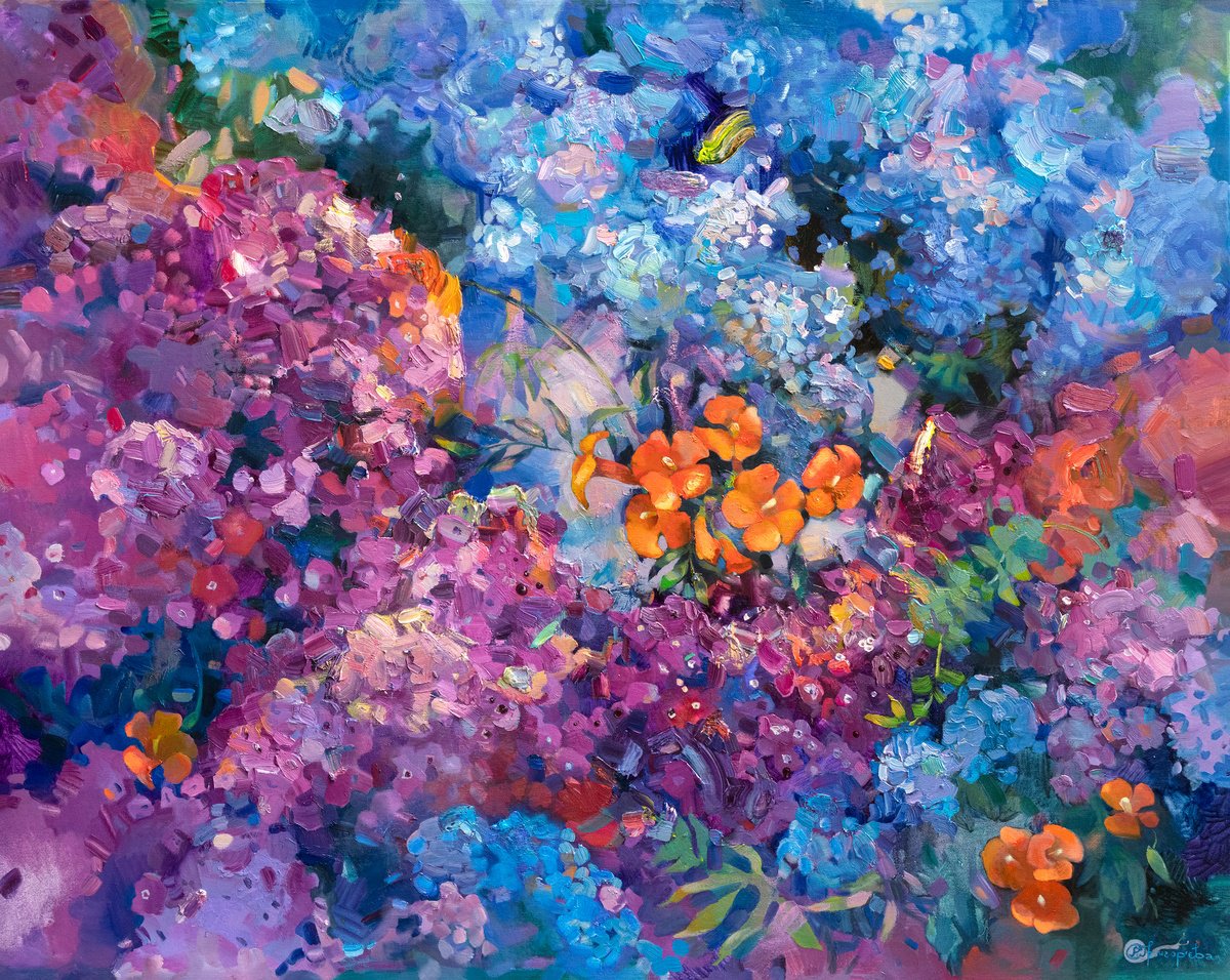 Impressionistic Botanical Oil Painting By Anastasiia Grygorieva, 57 X 45, Between Beauty And Life, Original Artwork