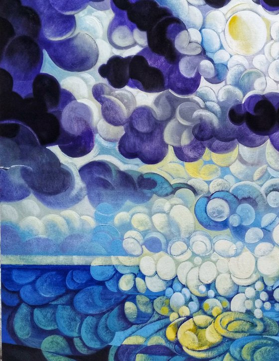 Full Moon (80x90cm, cubism, oil painting, ready to hang)