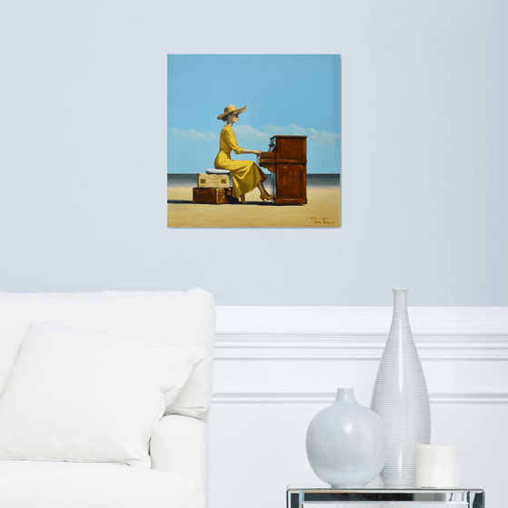 Two Valises, a Piano and a cushion