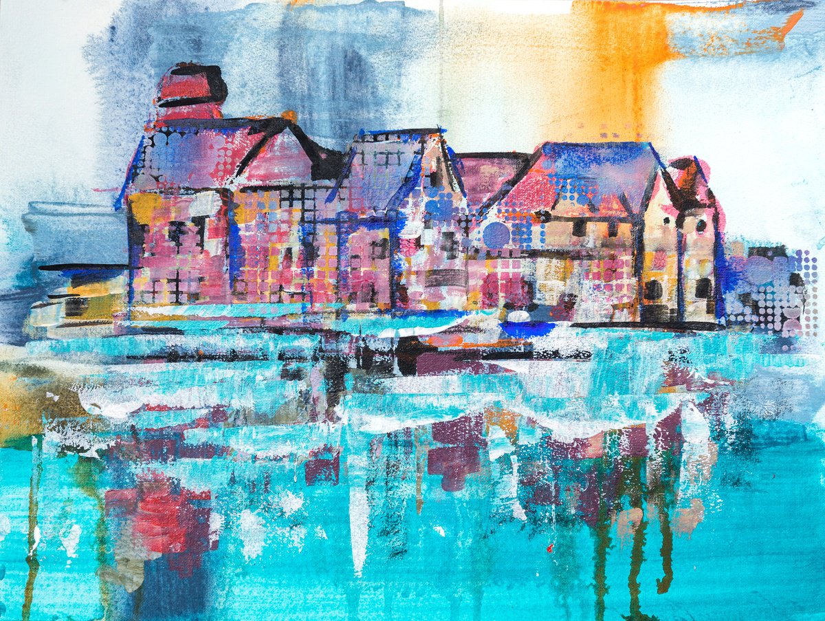 Expressive Cityscapes Acrylic Painting By Ariadna De Raadt, 15 X 11, City Of Water 5, Original Artwork