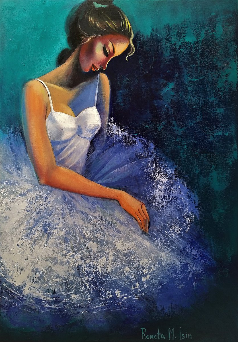 Expressive Portrait Oil Painting By Reneta Isin, 28 X 39", " Ballerina ", Original Artwork
