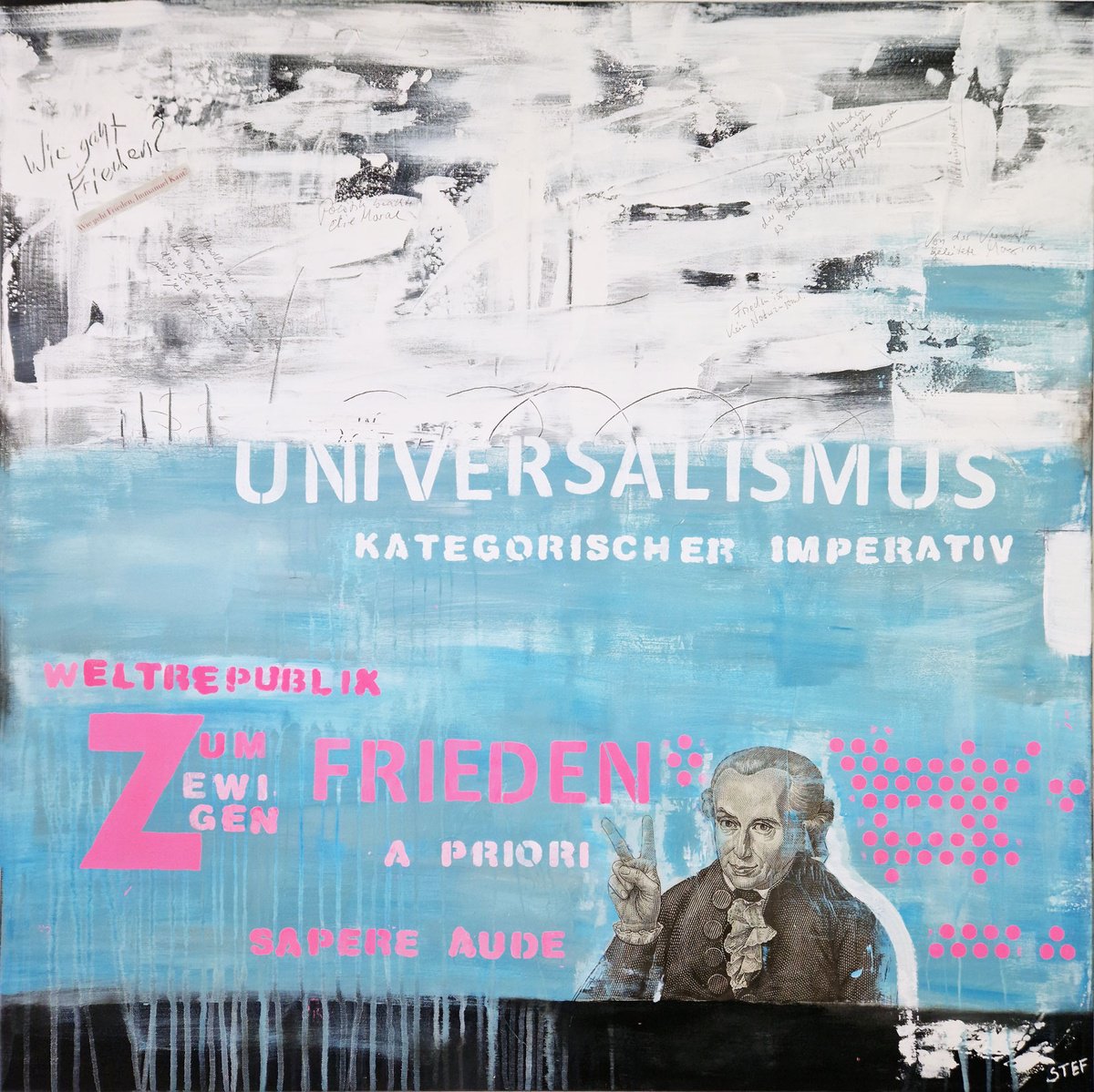 Abstract Collage By Stefanie Rogge, 39 X 39", Kants Ewiger Frieden, Original Artwork