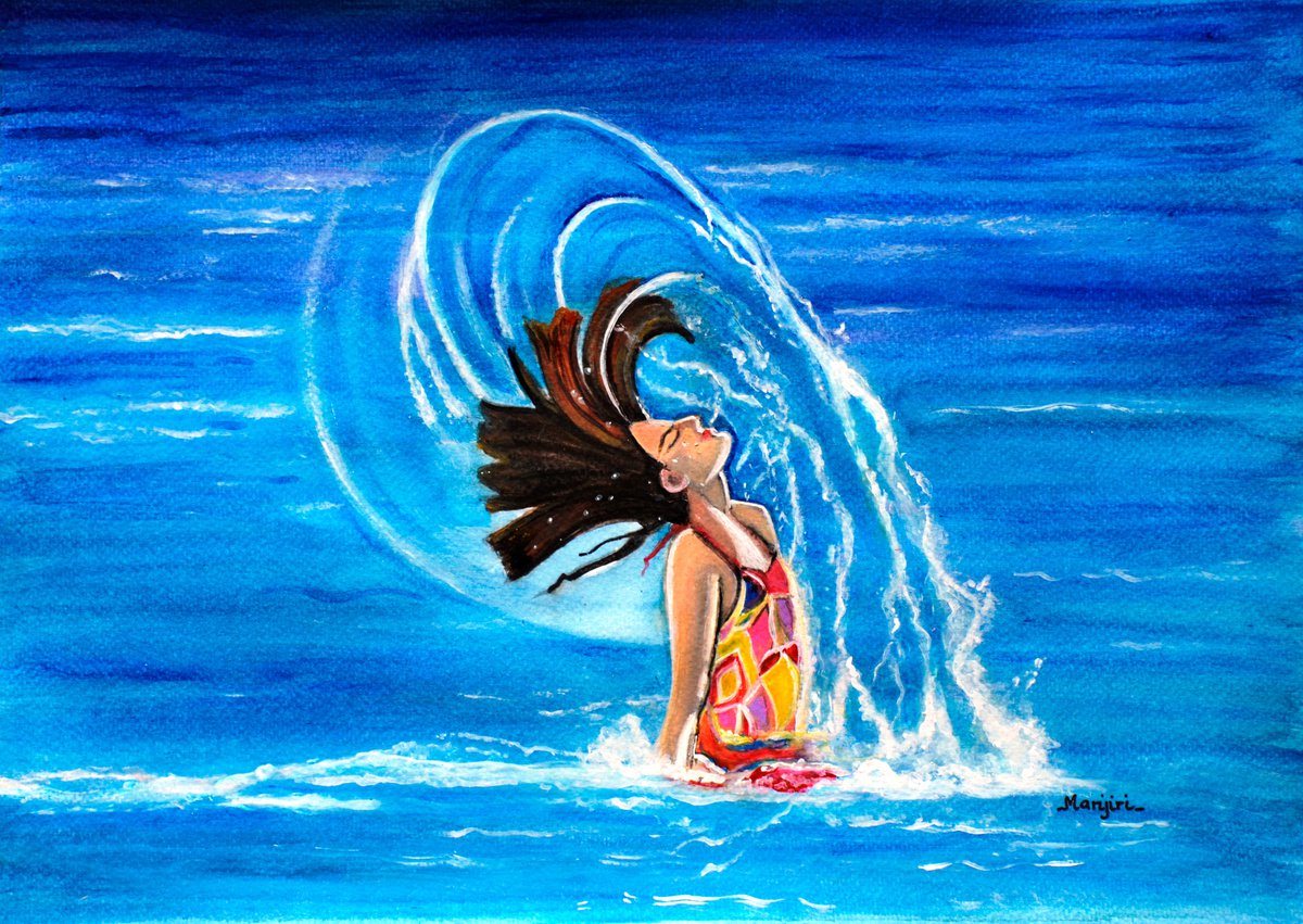 Summer fun women swimming in the sea unique gift art on sale by Manjiri Kanvinde