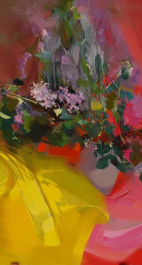 Large Abstract Still Life Painting with Flowers ,  " Lilacs Ray " (61sl13) by Yuri Pysar