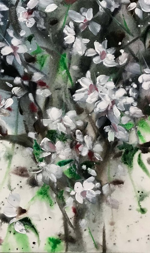 Thousands of cherry blossoms. One of a kind, original painting, handmad work, gift, watercolour art. by Galina Poloz