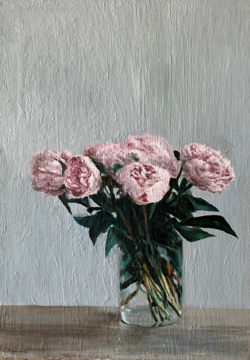 Impressionistic Botanical Oil Painting By Bohdan Vykhrenko, 20 X 28, Peonies, Original Artwork
