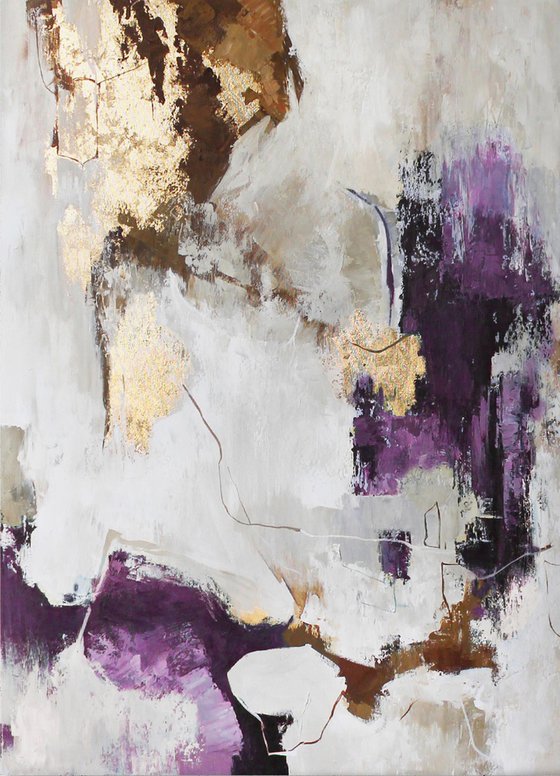 "Pink Flux" Purple gold abstract acrylic art
